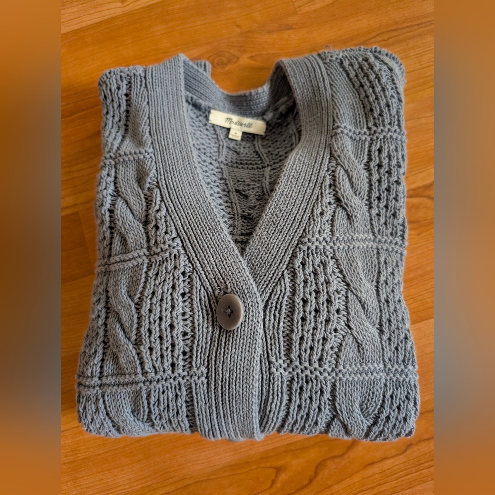 Madewell Women's Cable Knit Cardigan - Dusty Blue M - Picture 3 of 4